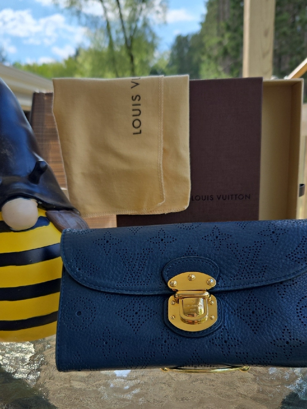 Louis Vuitton Mahina Amelia Navy Blue Perforated Leather Wallet
